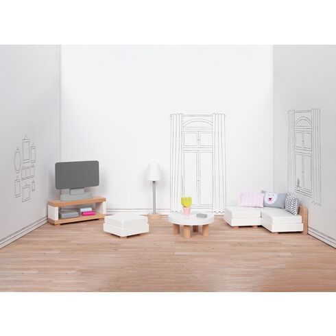Obývací pokoj – stylový nábytek do domečku pro panenky, 15 dílů - Goki