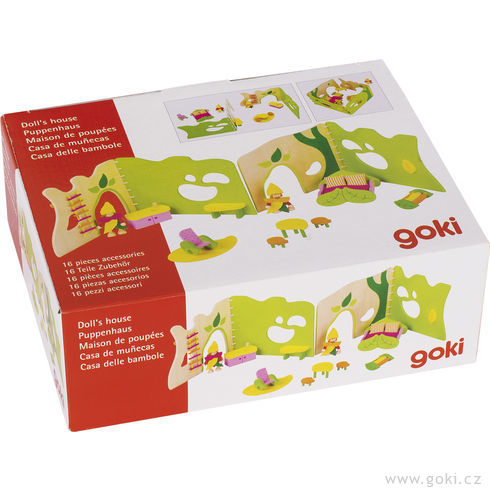 Lesní domeček – flexibilní domeček pro panenky s vybavením, 17 dílů - Goki