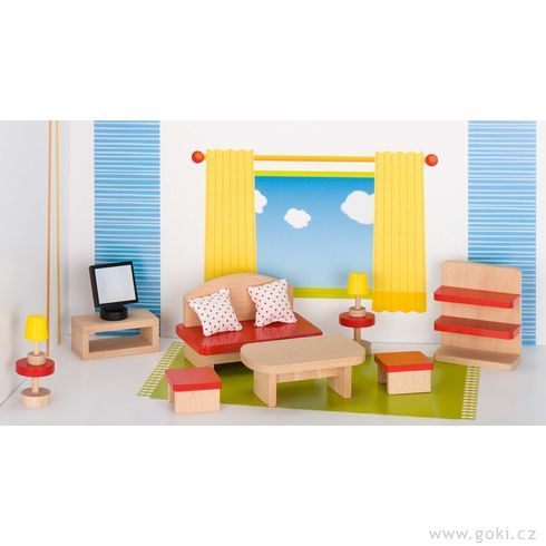 Domeček pro panenky – obývací pokoj BASIC, 13 dílů - Goki