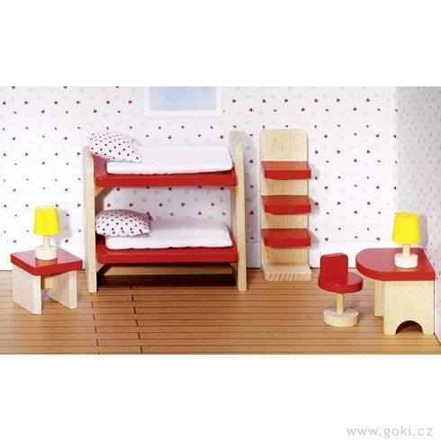 Domeček pro panenky – dětský pokoj BASIC, 11 dílů - Goki