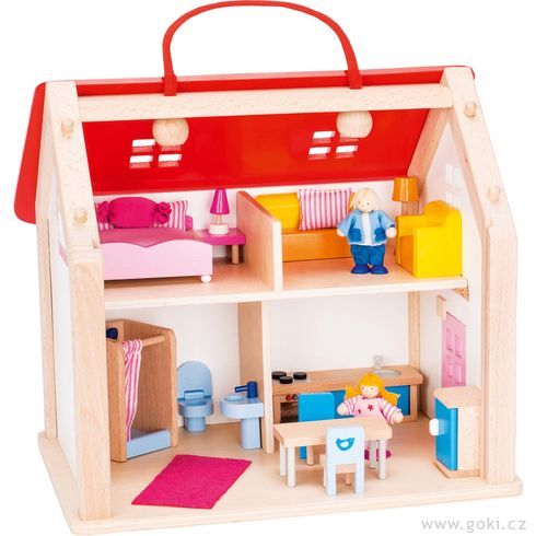 Přenosný domeček pro panenky s vybavením, 24 díly - Goki