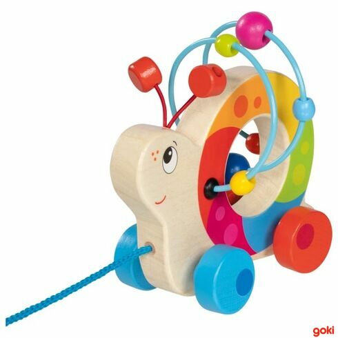 Duhový šnek s motorickou spirálou – hračka na šňůrce - Goki