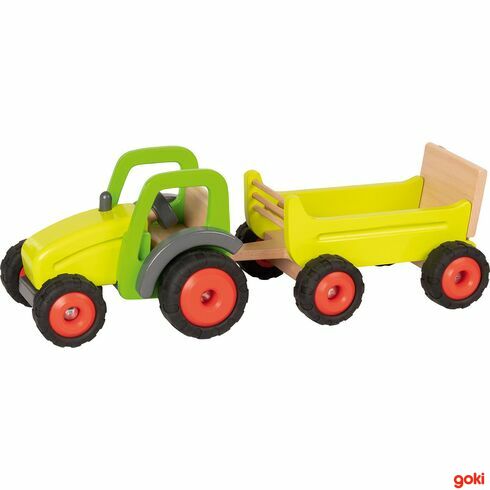 Zelený traktor s vlečkou, 45 cm - Goki
