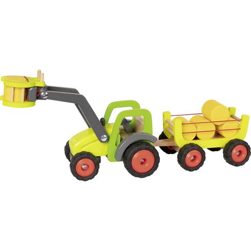Traktor s čelním nakladačem a vlečkou sena, 55 cm - Goki