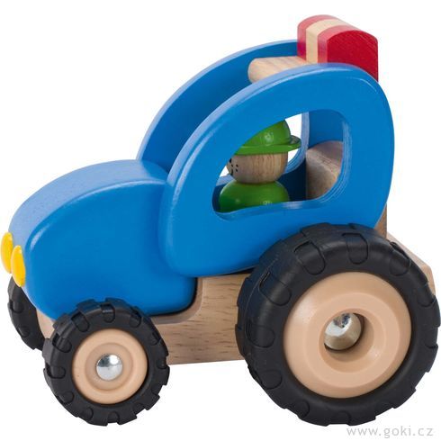 Dřevěný traktor, hračka pro kluky - Goki