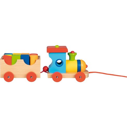Tahací dřevěný vláček Londýn + 10 kostek, 32 cm - Goki