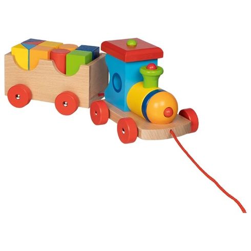 Tahací dřevěný vláček Londýn + 10 kostek, 32 cm - Goki