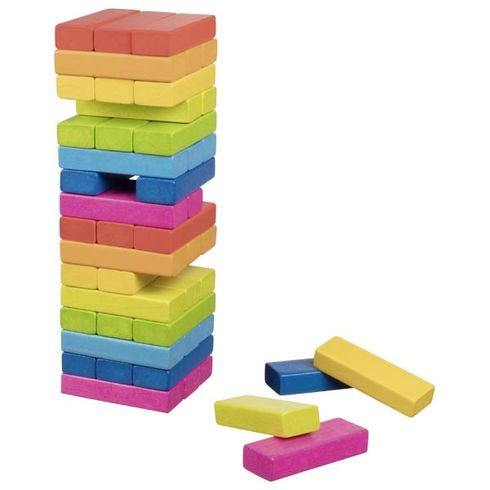 Zábavná hra – Dřevěná věž Jenga duhová, 48 dílů - Goki