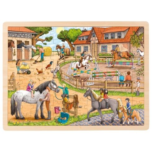 Dřevěné puzzle – Jezdecká škola, 96 dílů - Goki