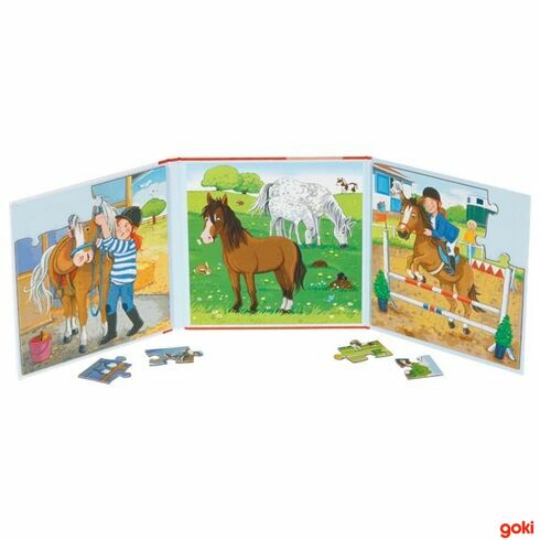 Magnetická knížka puzzle – Koňská farma, 40 dílů - Goki