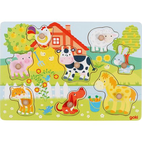 Zvířátka na farmě – puzzle s dřevěnými úchytkami - Goki