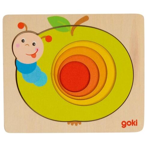 Vícevrstvé puzzle – jablíčko s červíkem, 5 dílů - Goki