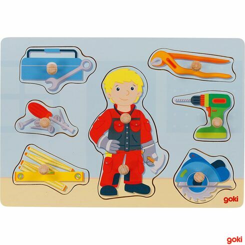 Puzzle s dřevěnými úchytkami – řemeslník, 8 dílů - Goki