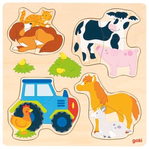 Zvířátka na farmě – vkládací puzzle, 12 dílů - Goki