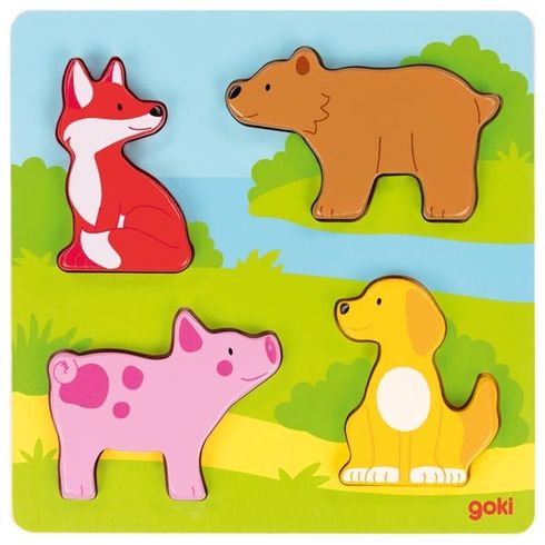 Hmatové puzzle zvířátka, 4 díly - Goki
