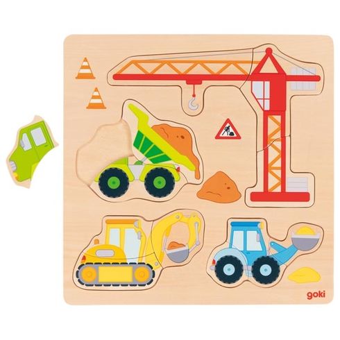Stavební auta – vkládací puzzle, 12 dílů - Goki