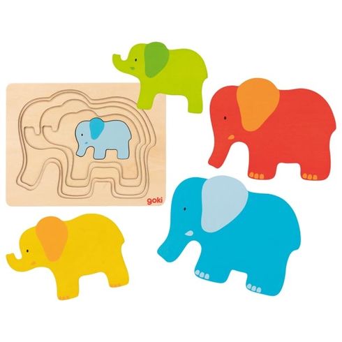 Vícevrstvé puzzle – slon, 5 dílů - Goki