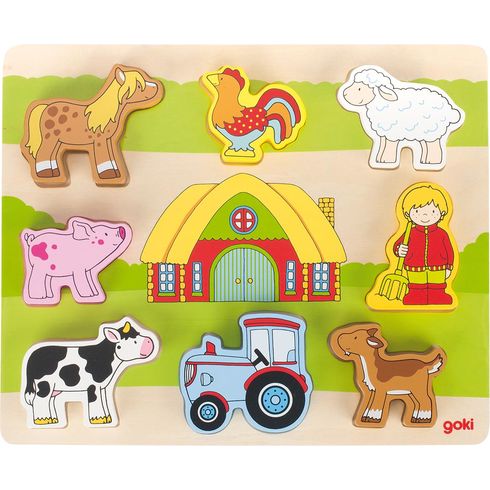 Dřevěné puzzle i kostky pro nejmenší – na farmě, 8 dílů - Goki