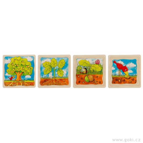 Strom – vývojové vrstvené puzzle ze dřeva, 4 vrstvy, 44 díly - Goki