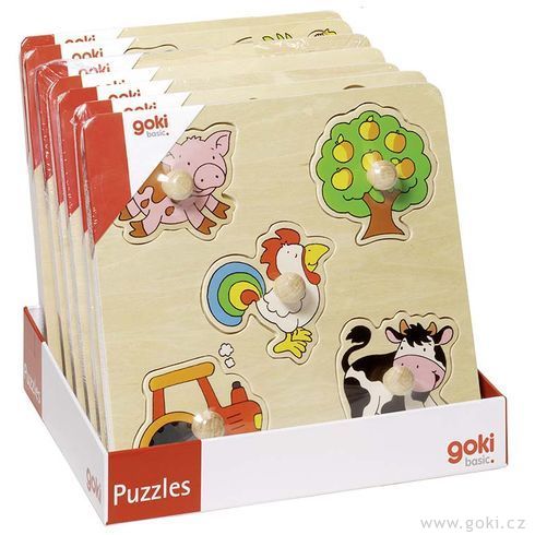 Set puzzlí s dřevěnými úchytkami - Goki