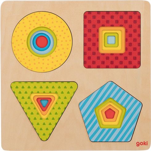 Vícevrstvé puzzle – geometrické tvary, 16 dílů - Goki