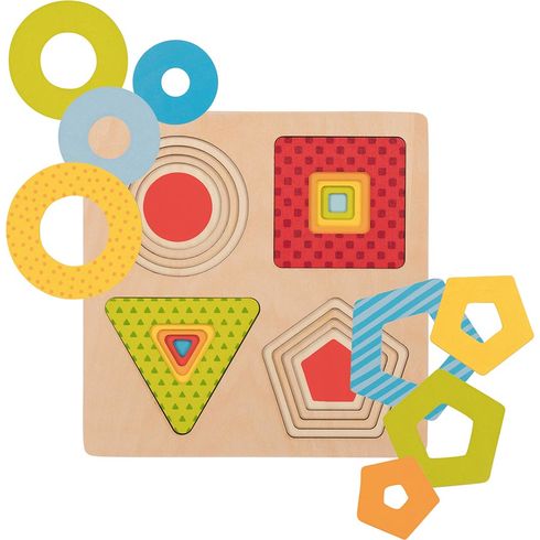 Vícevrstvé puzzle – geometrické tvary, 16 dílů - Goki