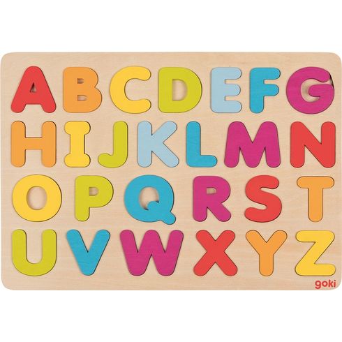 Dřevěné vkládací puzzle – abeceda, 26 dílů - Goki