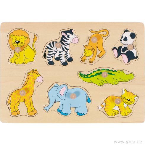 Puzzle s dřevěnými úchytkami – Zoo - Goki