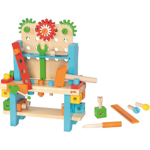 Dřevěný stolek – ponk s aktivitami pro děti, 58 dílů - Goki