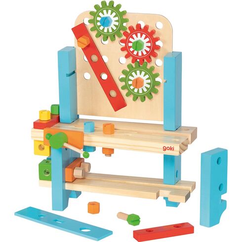 Dřevěný stolek – ponk s aktivitami pro děti, 58 dílů - Goki