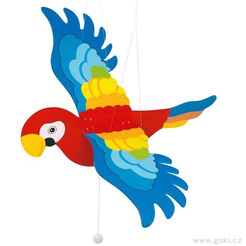 Dřevěný létající papoušek větší – létající závěsná dekorace - Goki
