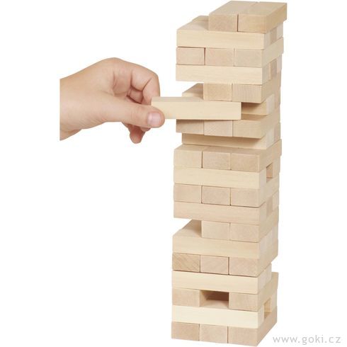 Zábavná hra – Dřevěná věž Jenga natur , 51 dílů - Goki