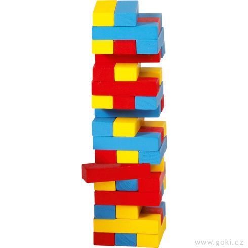 Zábavná hra – Vratká věž Jenga barevná, 45 dílů - Goki