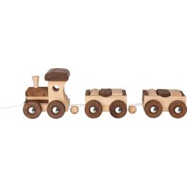 Tahací dřevěný vláček Amsterodam + 10 kostek, 37 cm – Goki nature