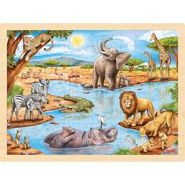 Africká savana – dřevěné puzzle, 96 dílů
