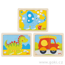 Dřevěné puzzle slůně, dinosaurus a hasiči