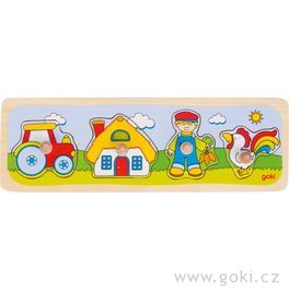 Puzzle s dřevěnými úchytkami – Na statku, 4 díly