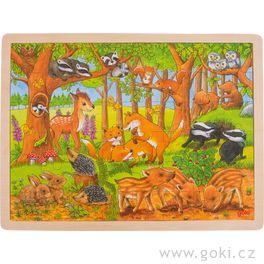 Zvířecí děti v lese – dřevěné puzzle, 48 dílů
