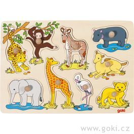 Puzzle s dřevěnými úchytkami – Africká zvířátka