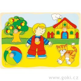 Puzzle s dřevěnými úchytkami – Dům, kočka, strom...